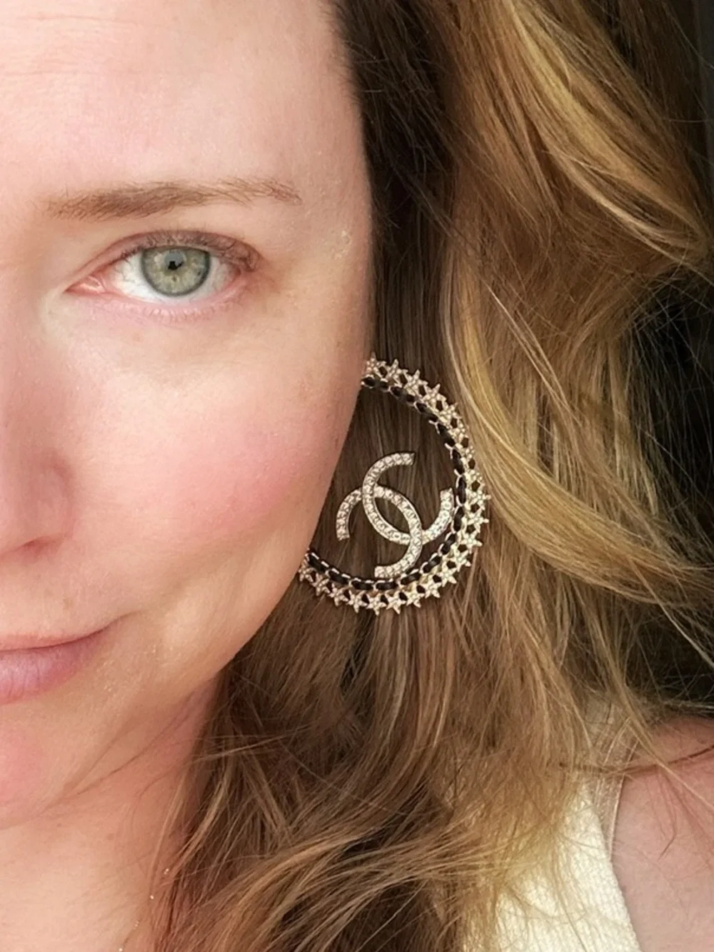CHANEL Crystal CC Star-Edged Hoop Earrings